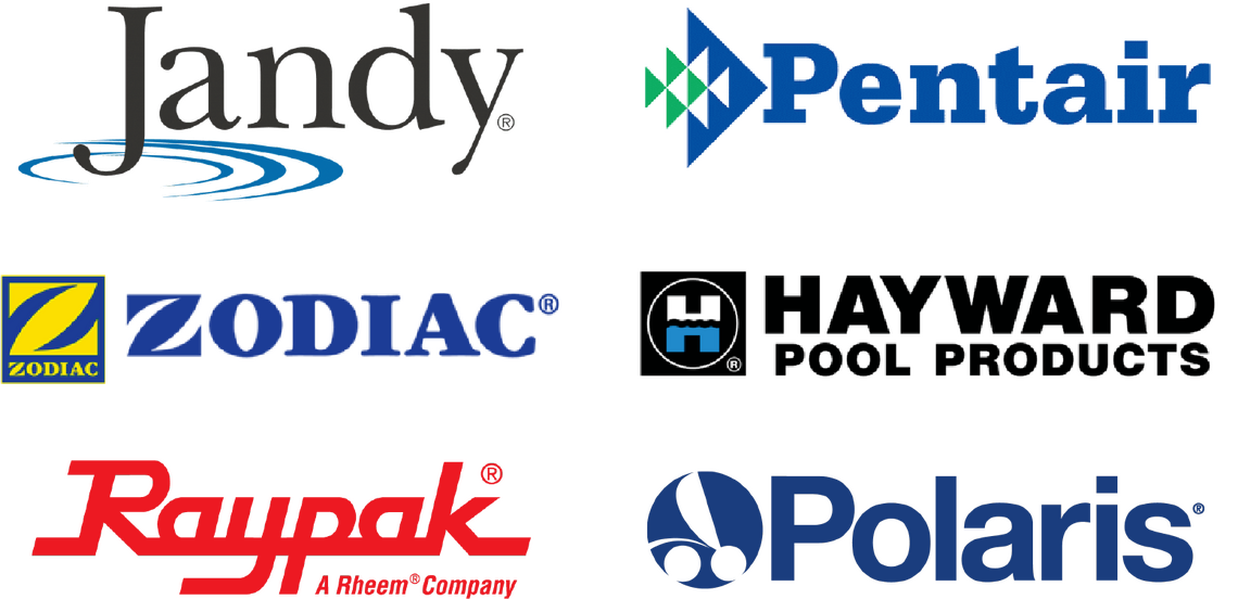 Multi-Brand Pool Equipment Service Katy TX Residential pool equipment system featuring multiple major pool equipment brands serviced by Drew Pools in Katy, Texas.